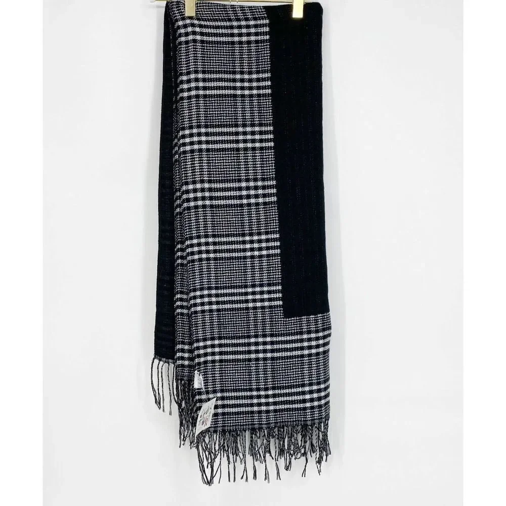 Lulla Collection By Bindya Women's One Size Blanket Scarf Black White Plaid NWT‎